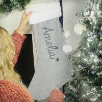 (image for) Personalised Name Only Silver Grey Stocking