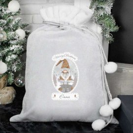 (image for) Personalised Christmas Gonk Luxury Silver Grey Pom Pom Sack