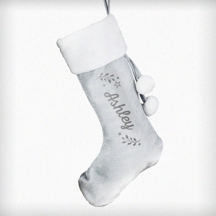 Modal Additional Images for Personalised Holly Grey Christmas Stocking