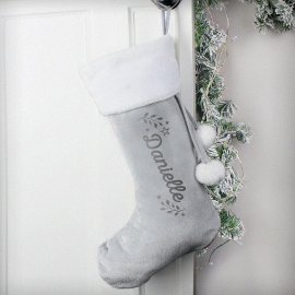 (image for) Personalised Holly Grey Christmas Stocking