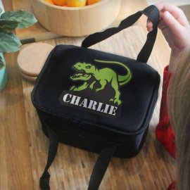 (image for) Personalised Dinosaur Black Lunch Bag