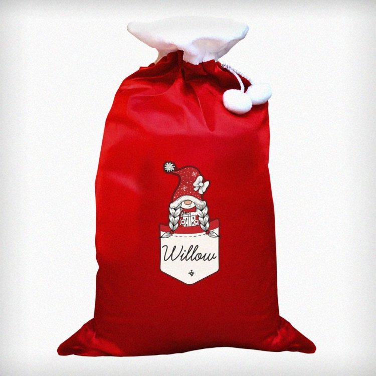 Modal Additional Images for Personalised Gonk Family Red Christmas Sack - Girl