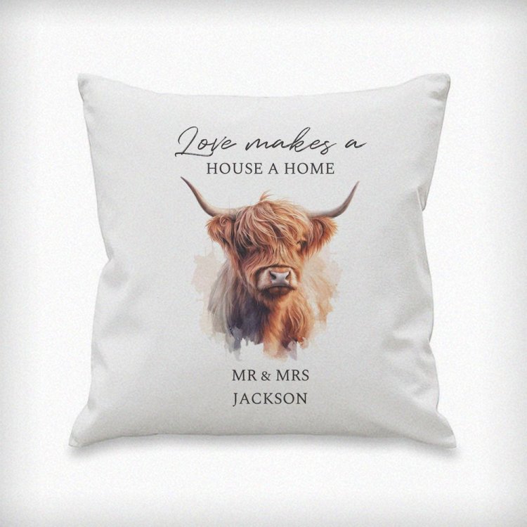 Modal Additional Images for Personalised Highland Cow Cushion