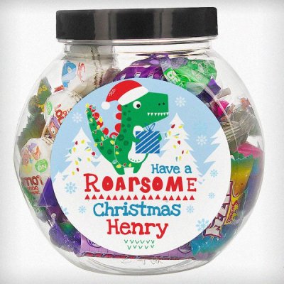(image for) Personalised Dinosaur 'Have a Roarsome Christmas' Sweet Jar