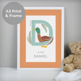 (image for) Personalised Animal Alphabet A3 White Framed Print