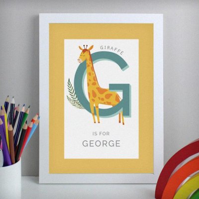 (image for) Personalised Animal Alphabet A4 White Framed Print