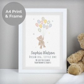 (image for) Personalised Teddy & Balloons A4 White Framed Print