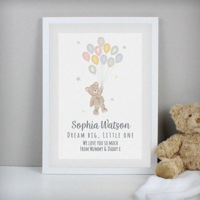 (image for) Personalised Teddy & Balloons A3 White Framed Print