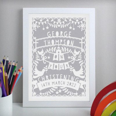(image for) Personalised Grey Papercut Style A4 White Framed Print