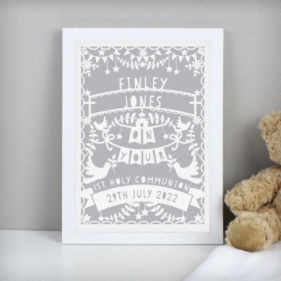 (image for) Personalised Grey Papercut Style A4 White Framed Print