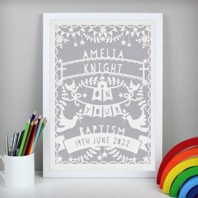 (image for) Personalised Grey Papercut Style A3 White Framed Print