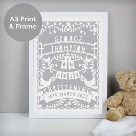 (image for) Personalised Grey Papercut Style A3 White Framed Print