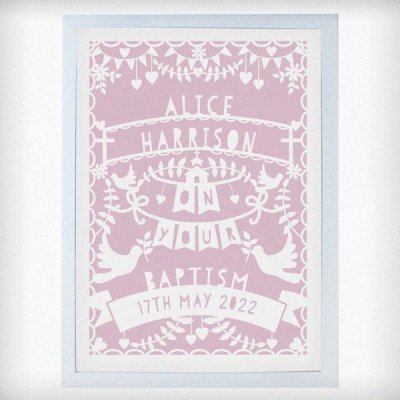 (image for) Personalised Pink Papercut Style A3 White Framed Print