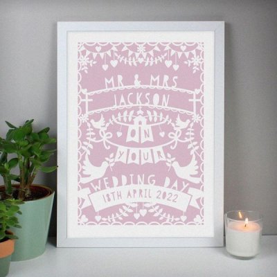 (image for) Personalised Pink Papercut Style A3 White Framed Print