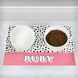 (image for) Personalised Pink Spots Dog Pet Bowl Mat