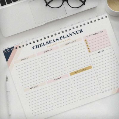 (image for) Personalised Free Text Navy & Blush A4 Desk Planner