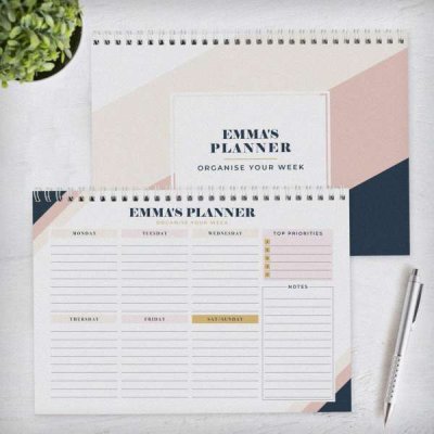 (image for) Personalised Free Text Navy & Blush A4 Desk Planner