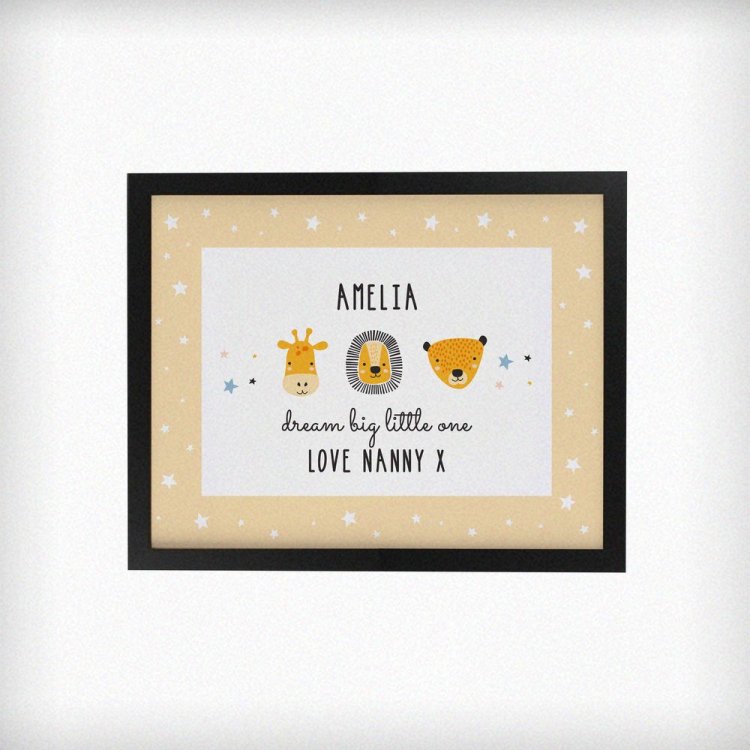 Modal Additional Images for Personalised Scandi Animals Black Poster Frame