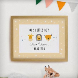 (image for) Personalised Safari Animals Oak Poster Frame