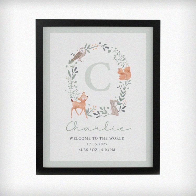 Modal Additional Images for Personalised Woodland Initial Black Poster Frame
