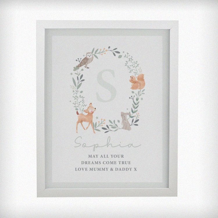 Modal Additional Images for Personalised Woodland Initial White Poster Frame