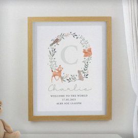 (image for) Personalised Woodland Initial Oak Poster Frame