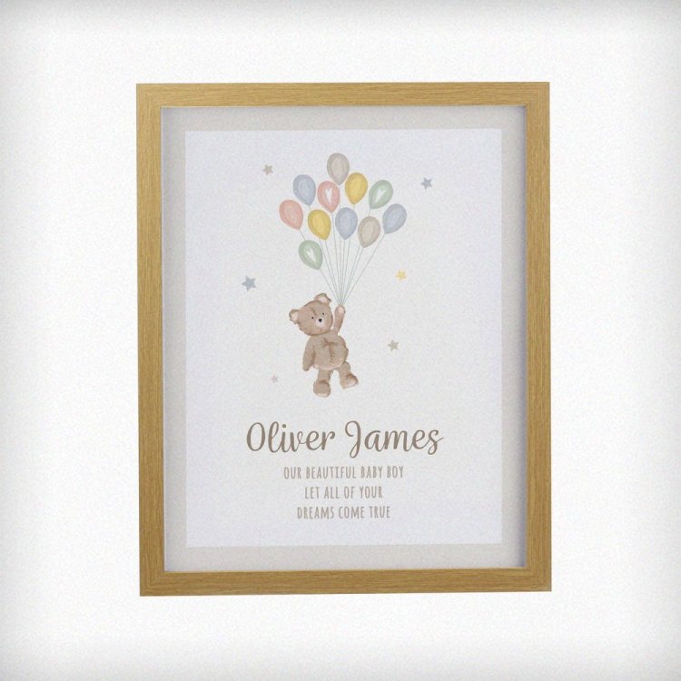 Modal Additional Images for Personalised Teddy Balloon Oak Poster Frame