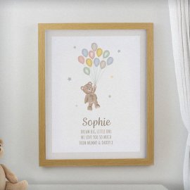 (image for) Personalised Teddy Balloon Oak Poster Frame
