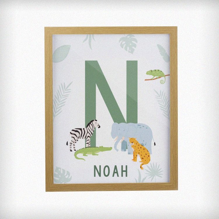 Modal Additional Images for Personalised Animal Initial Oak Poster Frame