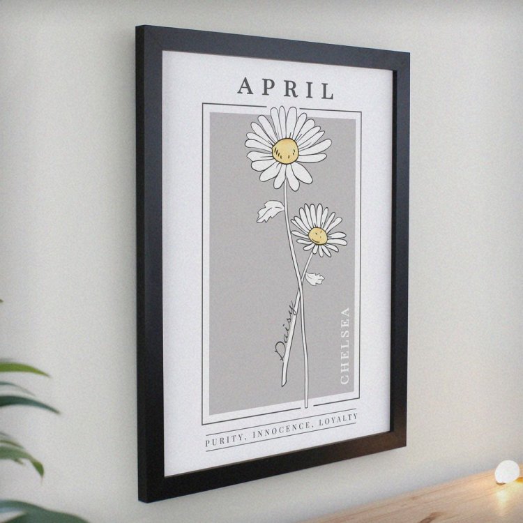 Modal Additional Images for Personalised Birth Flower Black Poster Frame