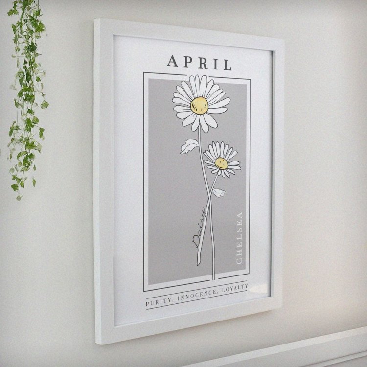 Modal Additional Images for Personalised Birth Flower White Poster Frame