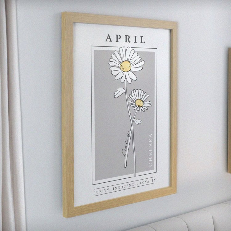 Modal Additional Images for Personalised Birth Flower Oak Poster Frame