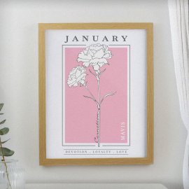 (image for) Personalised Birth Flower Oak Poster Frame