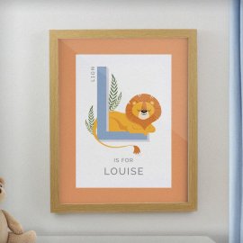 (image for) Personalised Animal Alphabet Oak Poster Frame