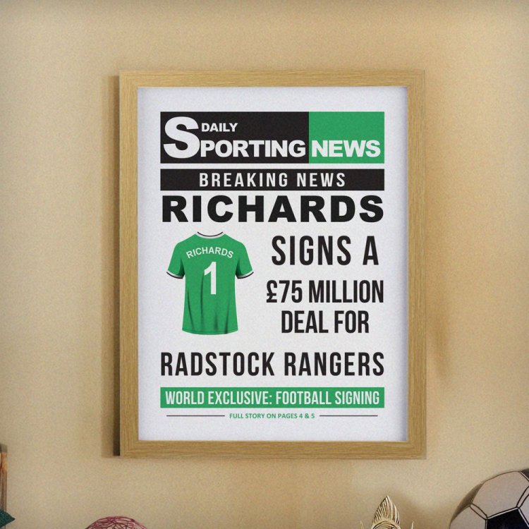 Modal Additional Images for Personalised Football News Oak Poster Frame
