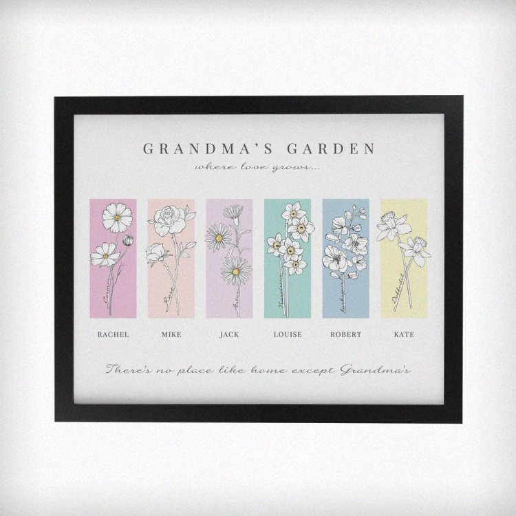 Modal Additional Images for Personalised Birth Flower Family of 6 Black Framed Print