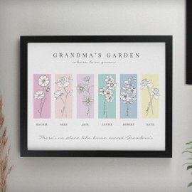 (image for) Personalised Birth Flower Family of 6 Black Framed Print