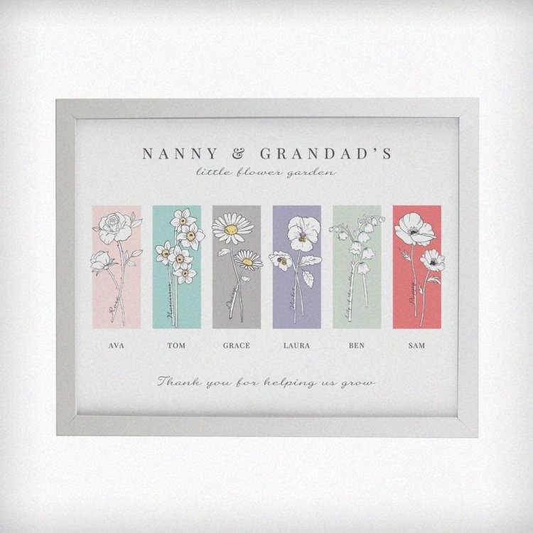 Modal Additional Images for Personalised Birth Flower Family of 6 White Framed Print