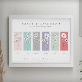 (image for) Personalised Birth Flower Family of 6 White Framed Print