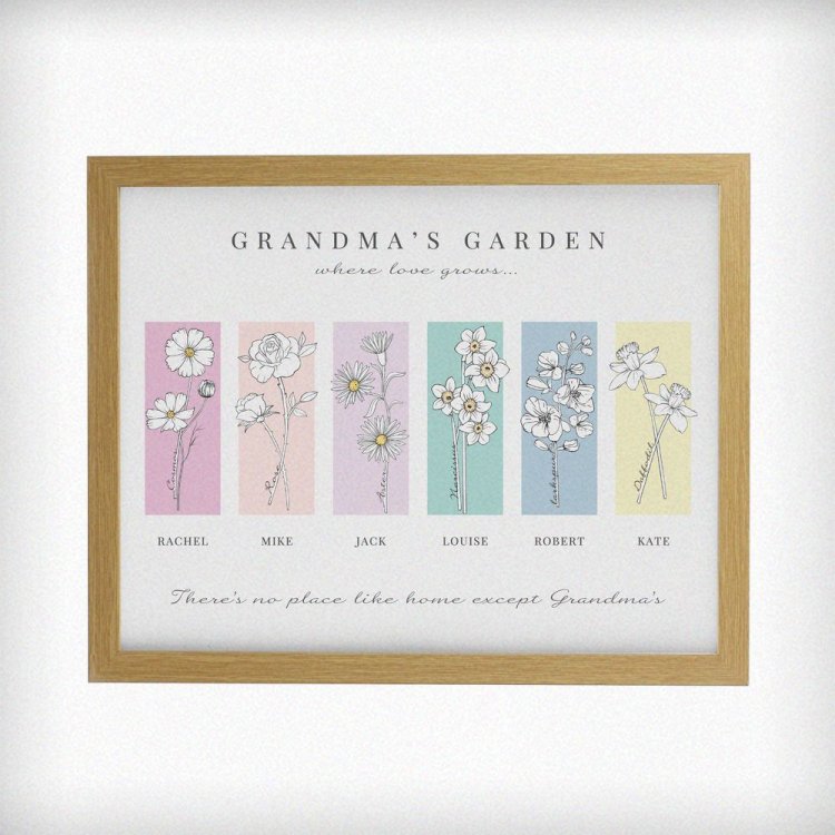 Modal Additional Images for Personalised Birth Flower Family of 6 Oak Framed Print