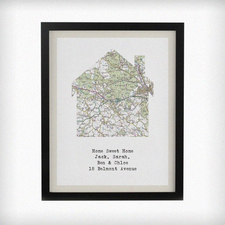 Modal Additional Images for Personalised Present Day Map Home Black Poster Frame
