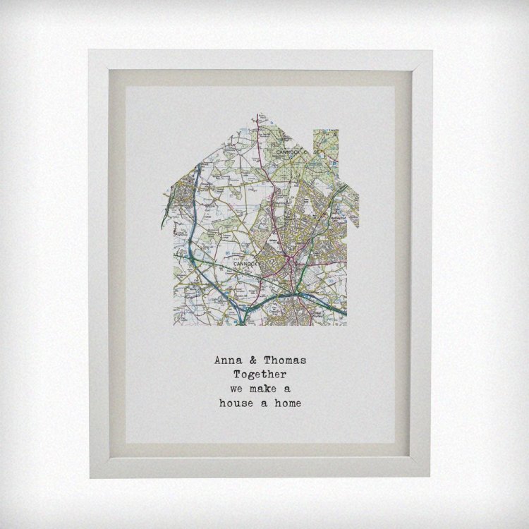 Modal Additional Images for Personalised Present Day Map Home White Poster Frame