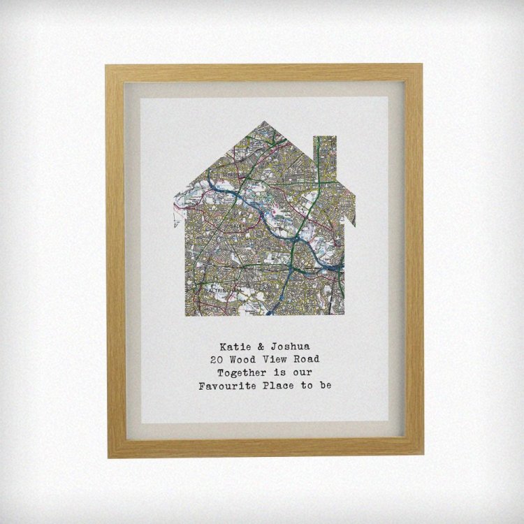 Modal Additional Images for Personalised Present Day Map Home Oak Poster Frame