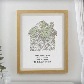 (image for) Personalised Present Day Map Home Oak Poster Frame