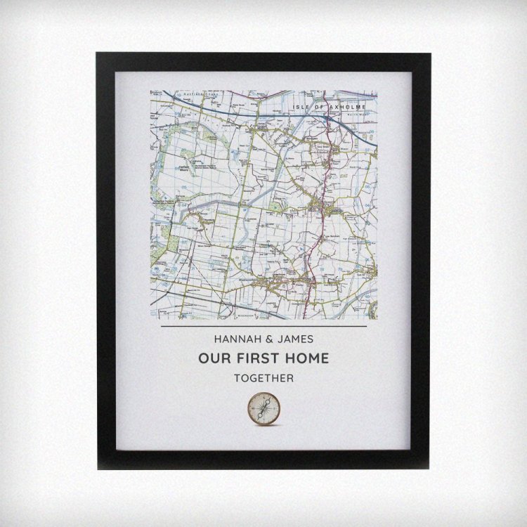 Modal Additional Images for Personalised Present Day Map Compass Black Poster Frame