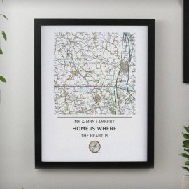 (image for) Personalised Present Day Map Compass Black Poster Frame