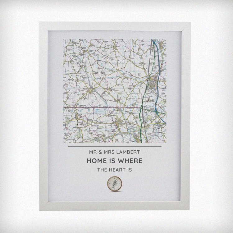 Modal Additional Images for Personalised Present Day Map Compass White Poster Frame