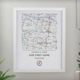 (image for) Personalised Present Day Map Compass White Poster Frame