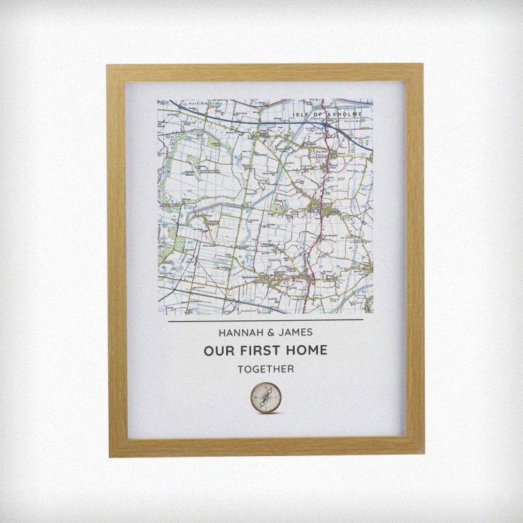 Modal Additional Images for Personalised Present Day Map Compass Oak Poster Frame