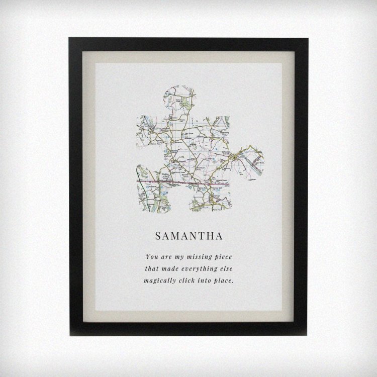 Modal Additional Images for Personalised Present Day Map Puzzle Piece Black Poster Frame